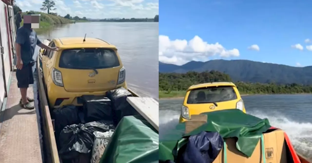 Viral Video Shows Car Transported by Boat in Sarawak