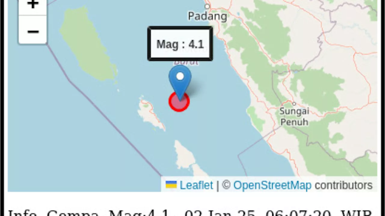 Awal Tahun 2025, Gempa Bumi Magnitudo 4,1 Guncang Mentawai