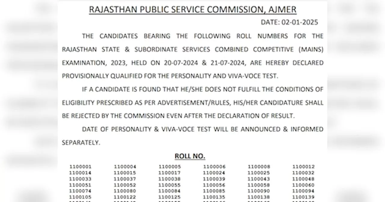 RPSC RAS Mains Result 2024 Declared, Download Selected Candidates List