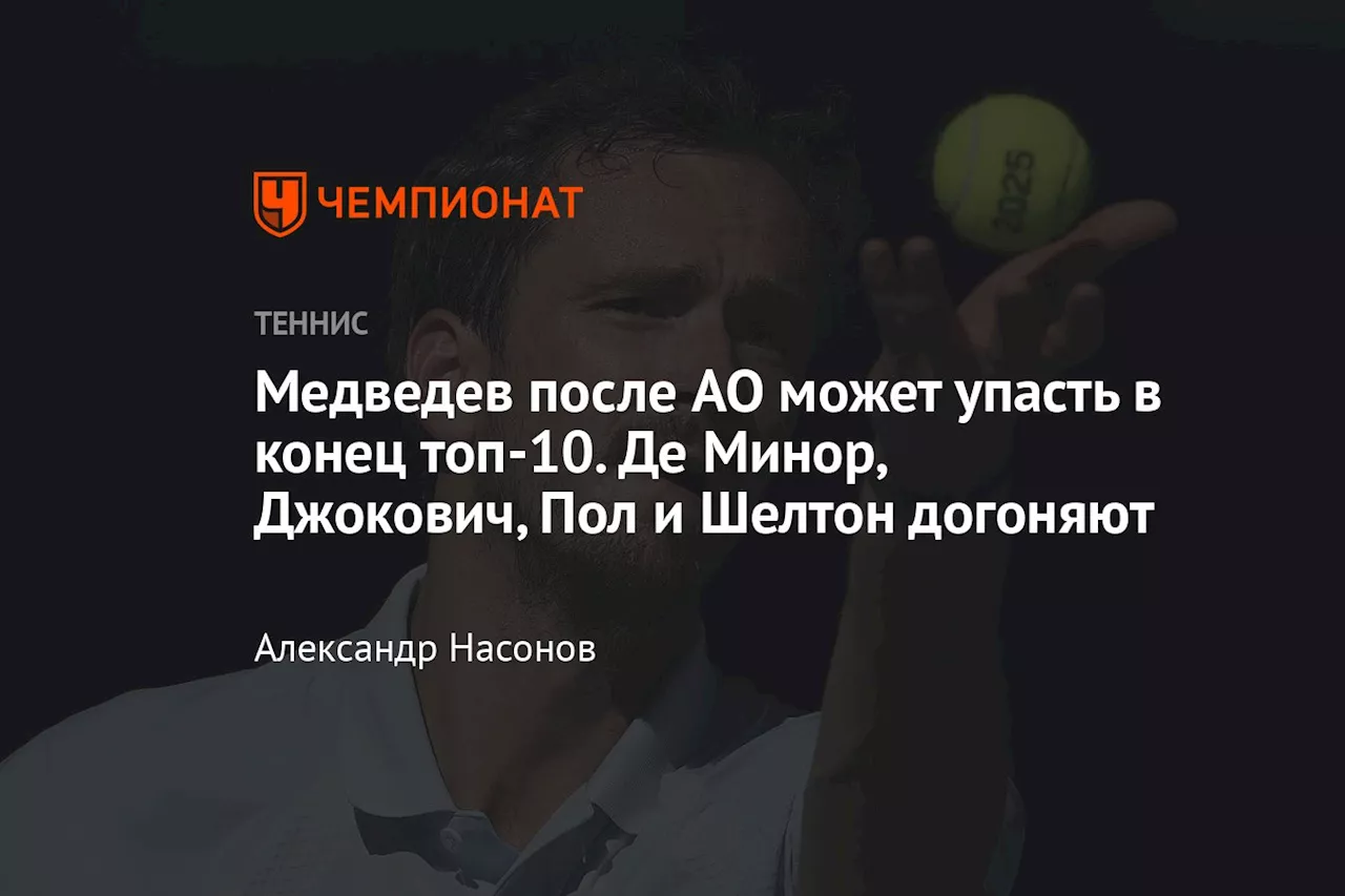 Медведев после AO может упасть в конец топ-10. Де Минор, Джокович, Пол и Шелтон догоняют