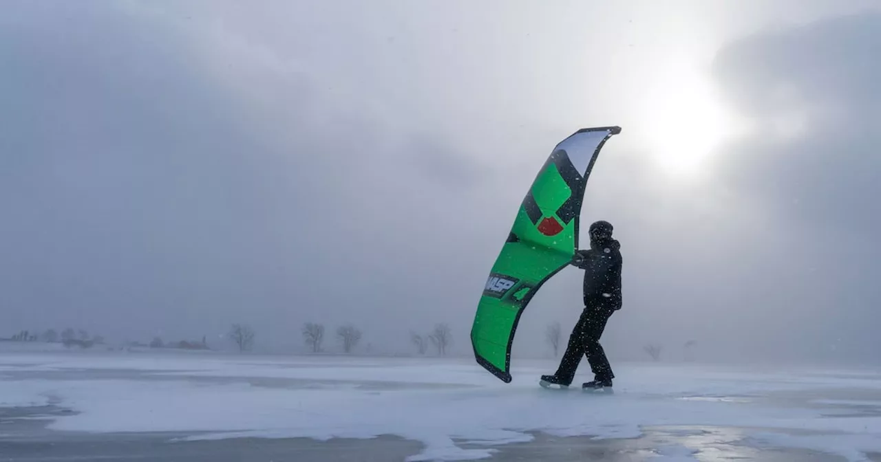 Wingsailing on Frozen Lake St. Louis