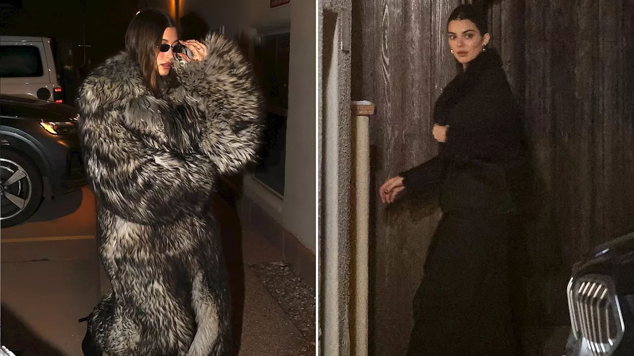 Hailey Bieber bundles up in massive faux fur coat for dinner in Aspen with BFF Kendall Jenner