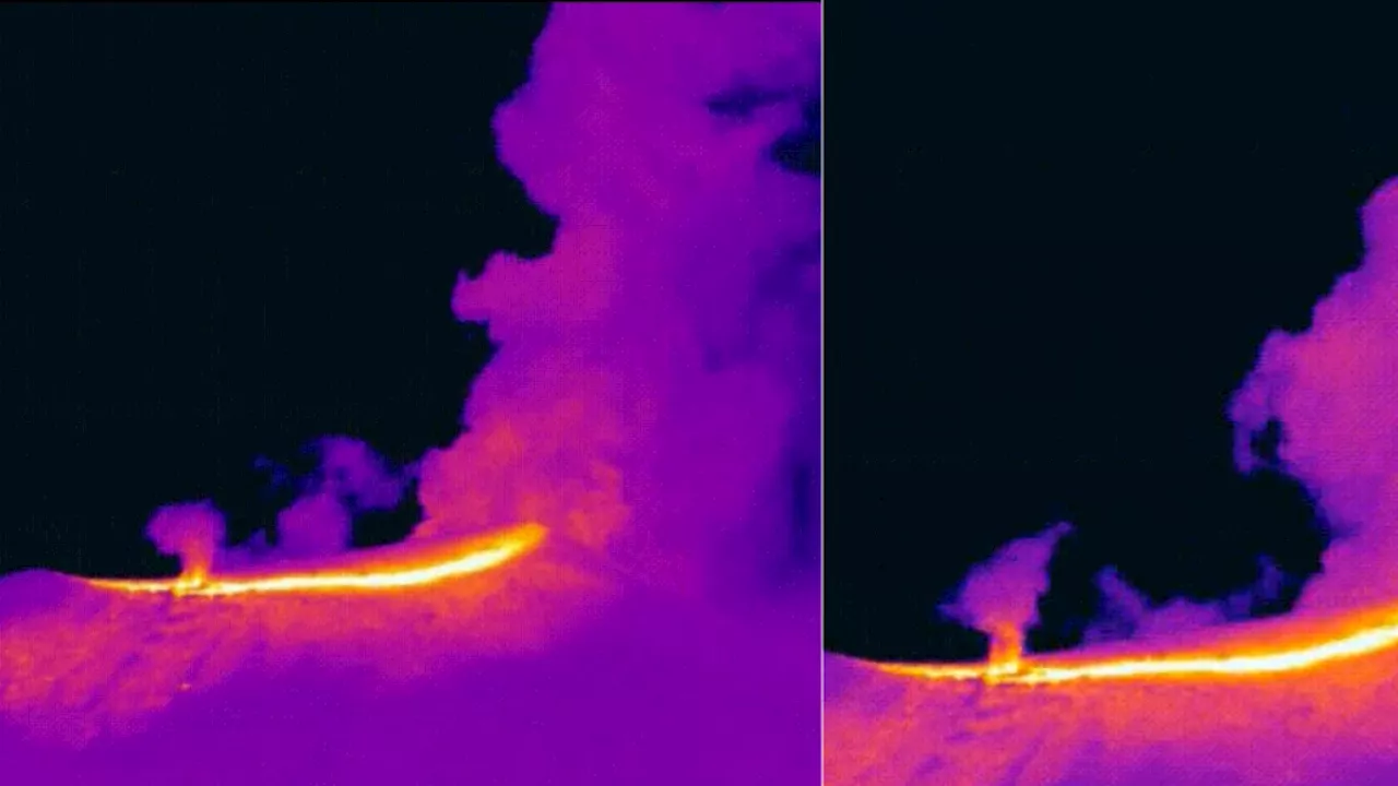 Volcán Puracé: cámara térmica del Servicio Geológico capta expulsión de ceniza a través de fumarola