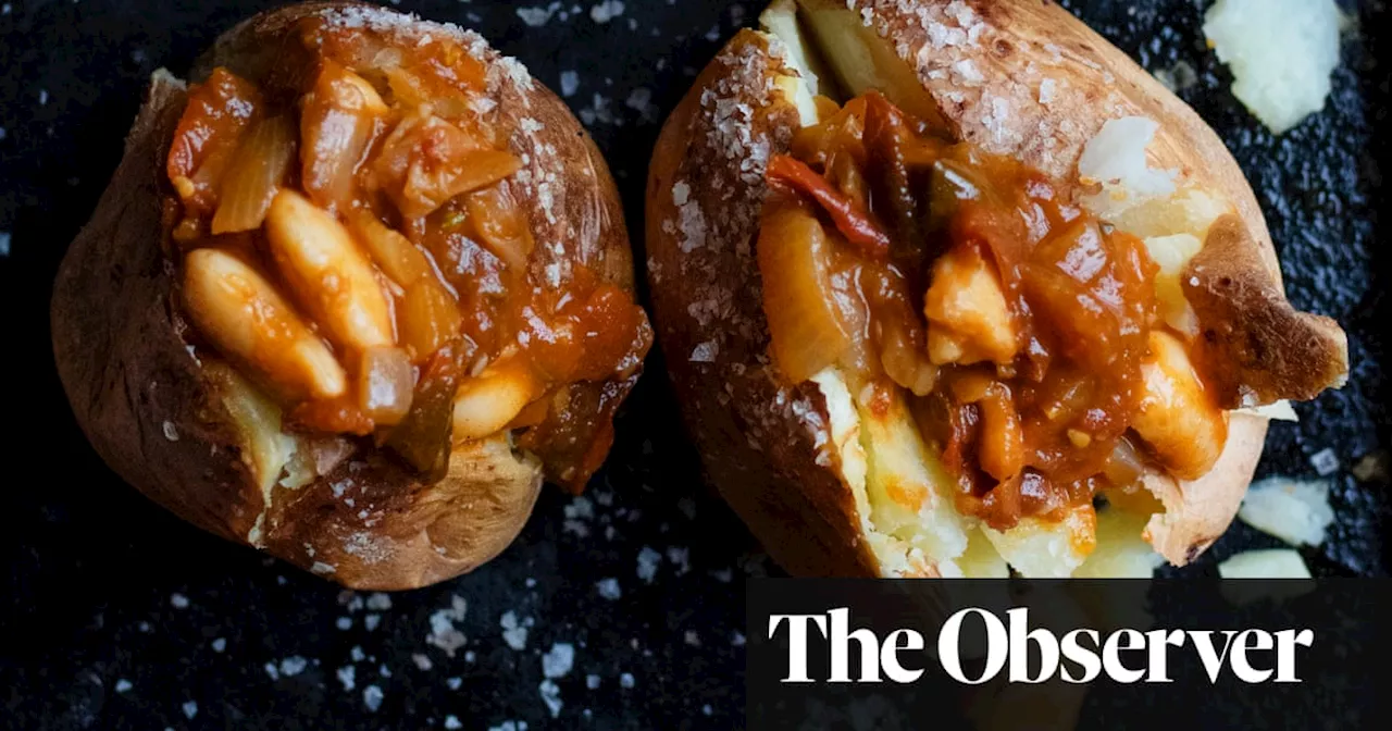 Nigel Slater’s recipes for baked potatoes, beans and chilli, and potato, cheddar and rosemary pie