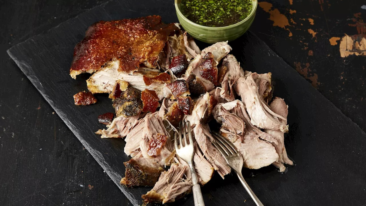 A Puerto Rican pork roast with tender meat and crackling, crisp skin