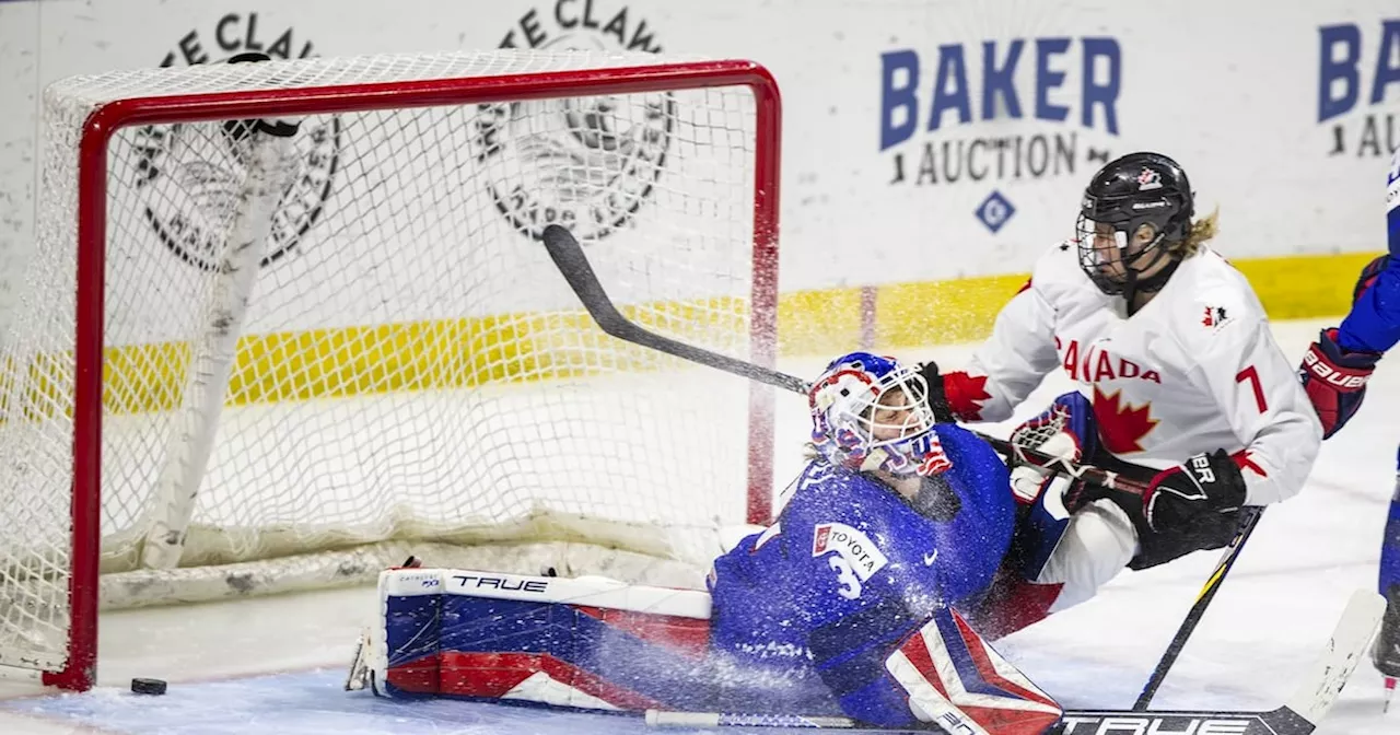 U.S. Goaltender Blocks Shot by Canada's Laura Stacey