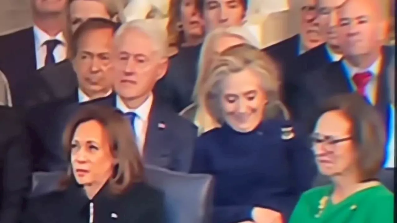 Bill and Hillary Clinton appear to mock Trump in middle of his inauguration address