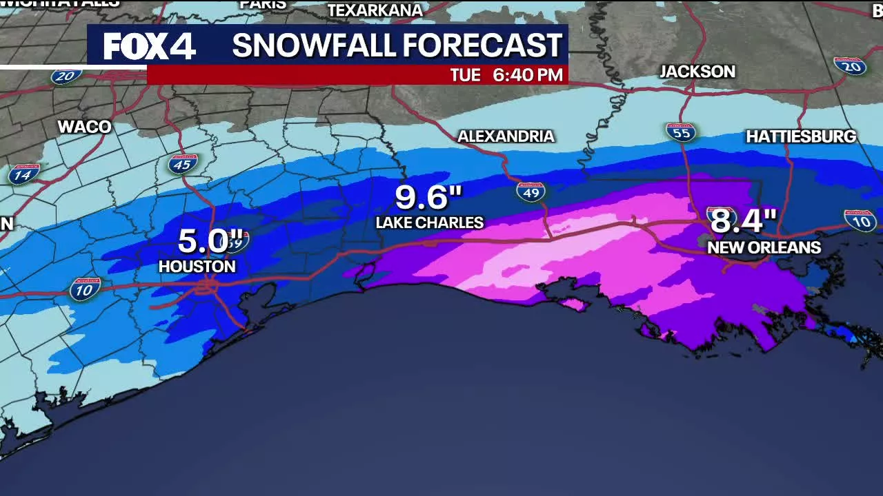 Snow expected in southern Texas, across the Gulf Coast overnight