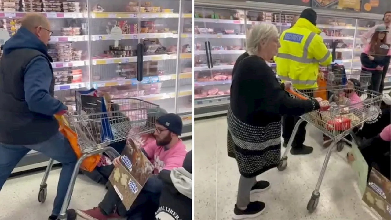 Shoppers Ram Animal Rights Activists in Sainsbury's Sit-in Protest