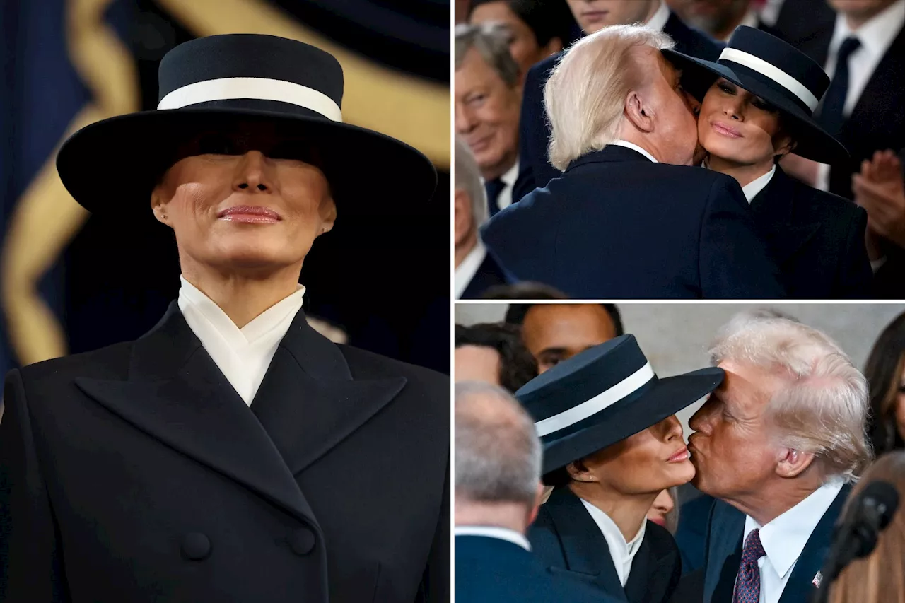 Melania Trump's Hat Makes Contact With Donald Trump's Forehead at Inauguration