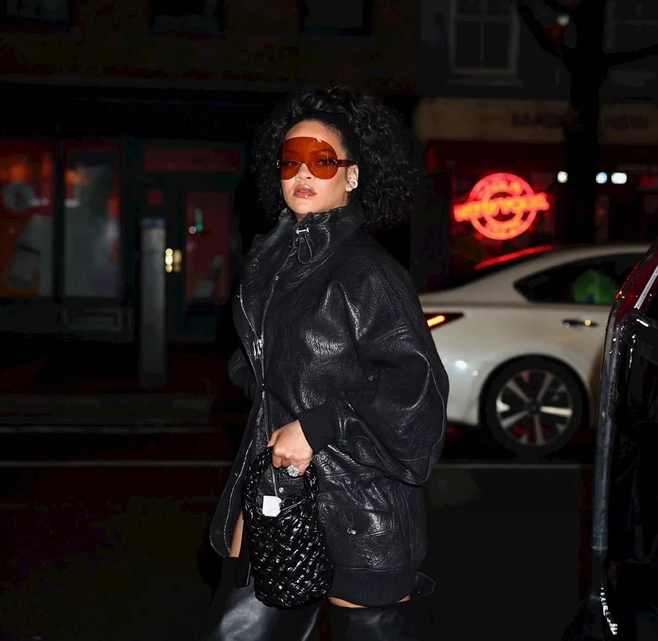 Rihanna Steps out In New York City in Bottega Veneta’s Black Kalimero Bucket Bag