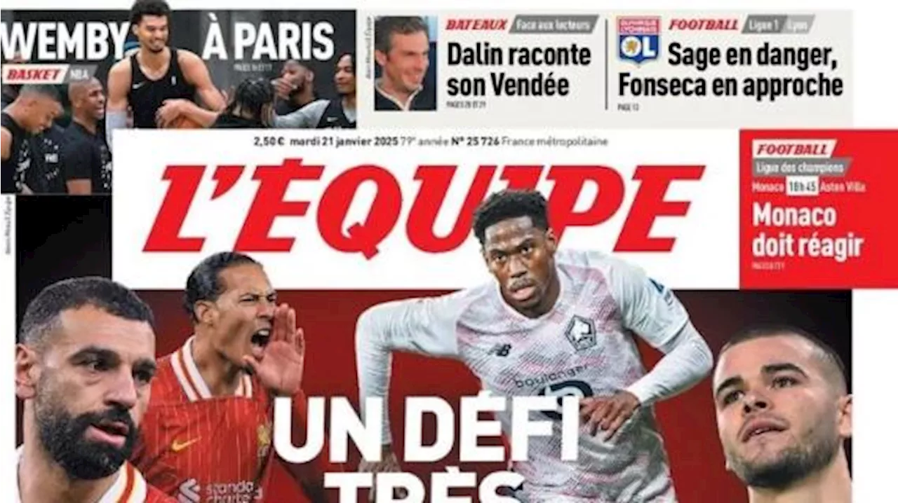 Lille atteso ad Anfield dal Liverpool. L'Equipe in prima pagina: 'Una sfida davvero rossa'