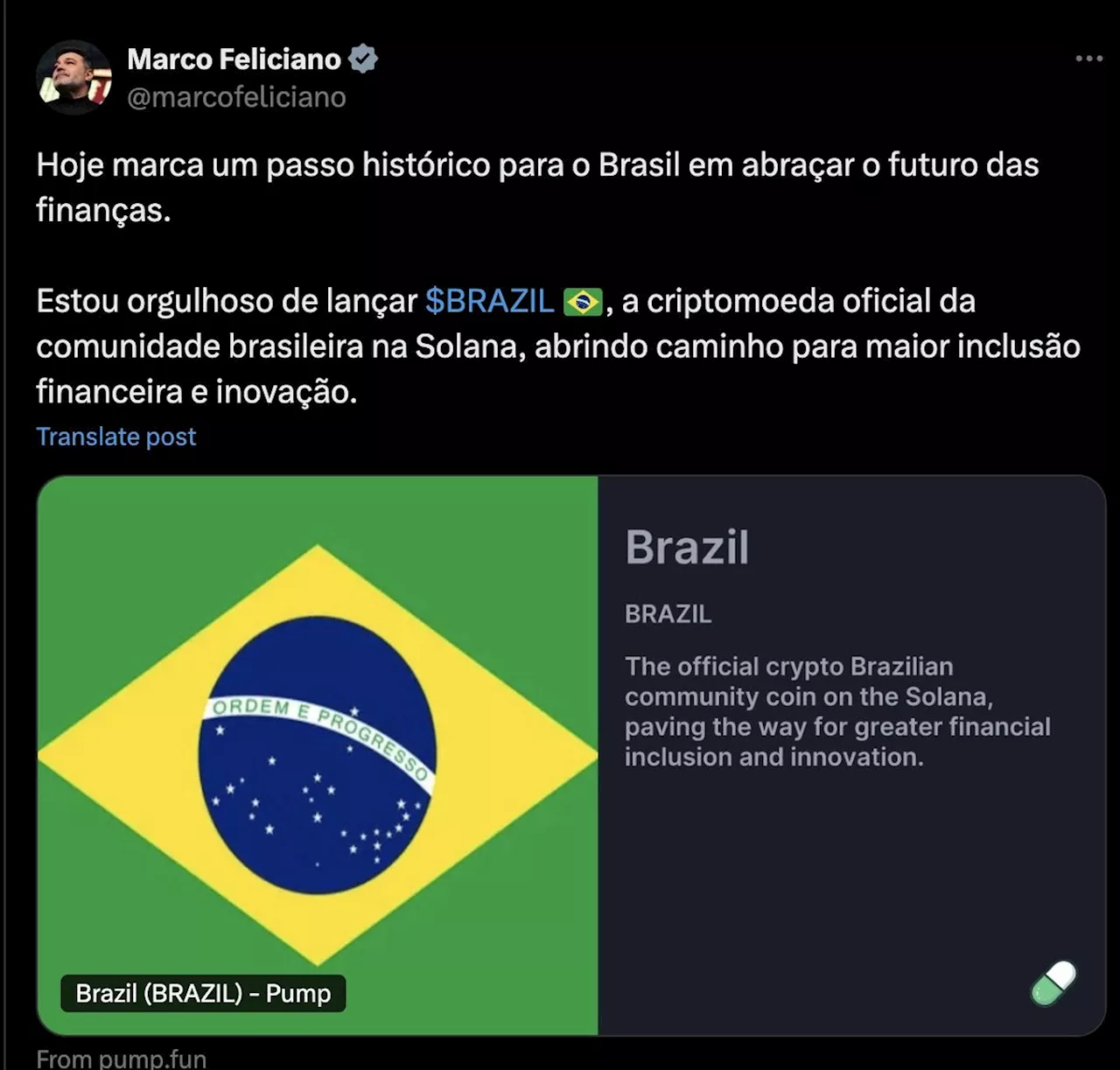 Deputado Marco Feliciano promove criptomoeda meme 'BRAZIL' que despenca