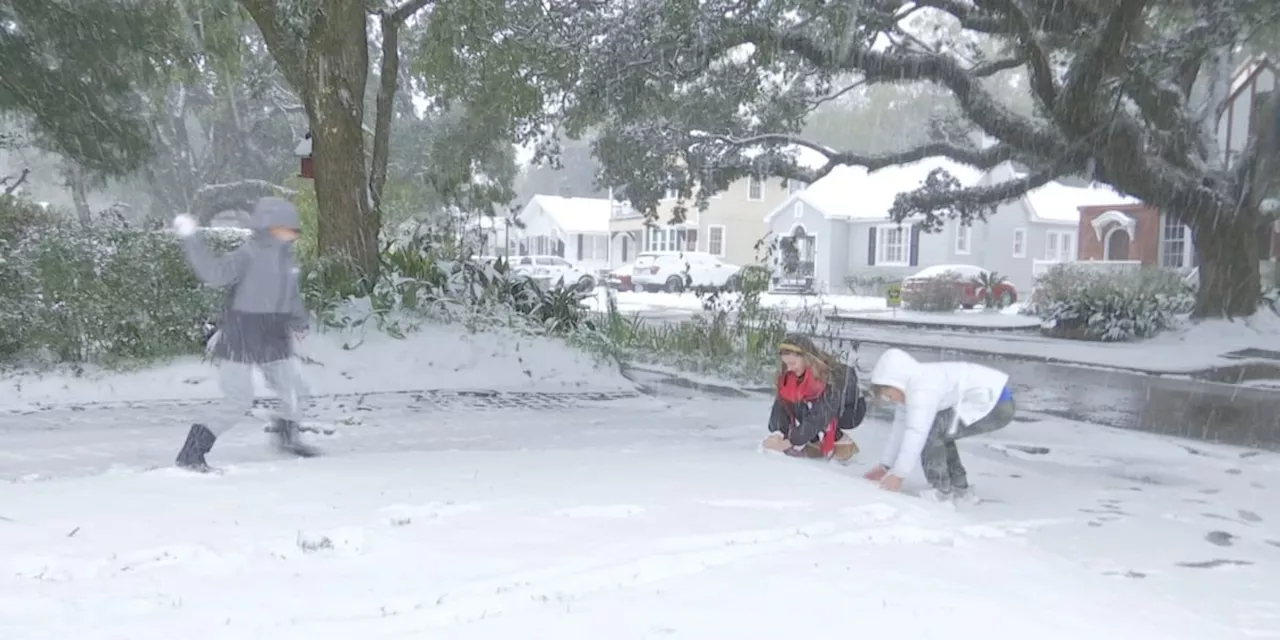 Gulf Coast Residents Embrace Rare, Heavy Snowfall