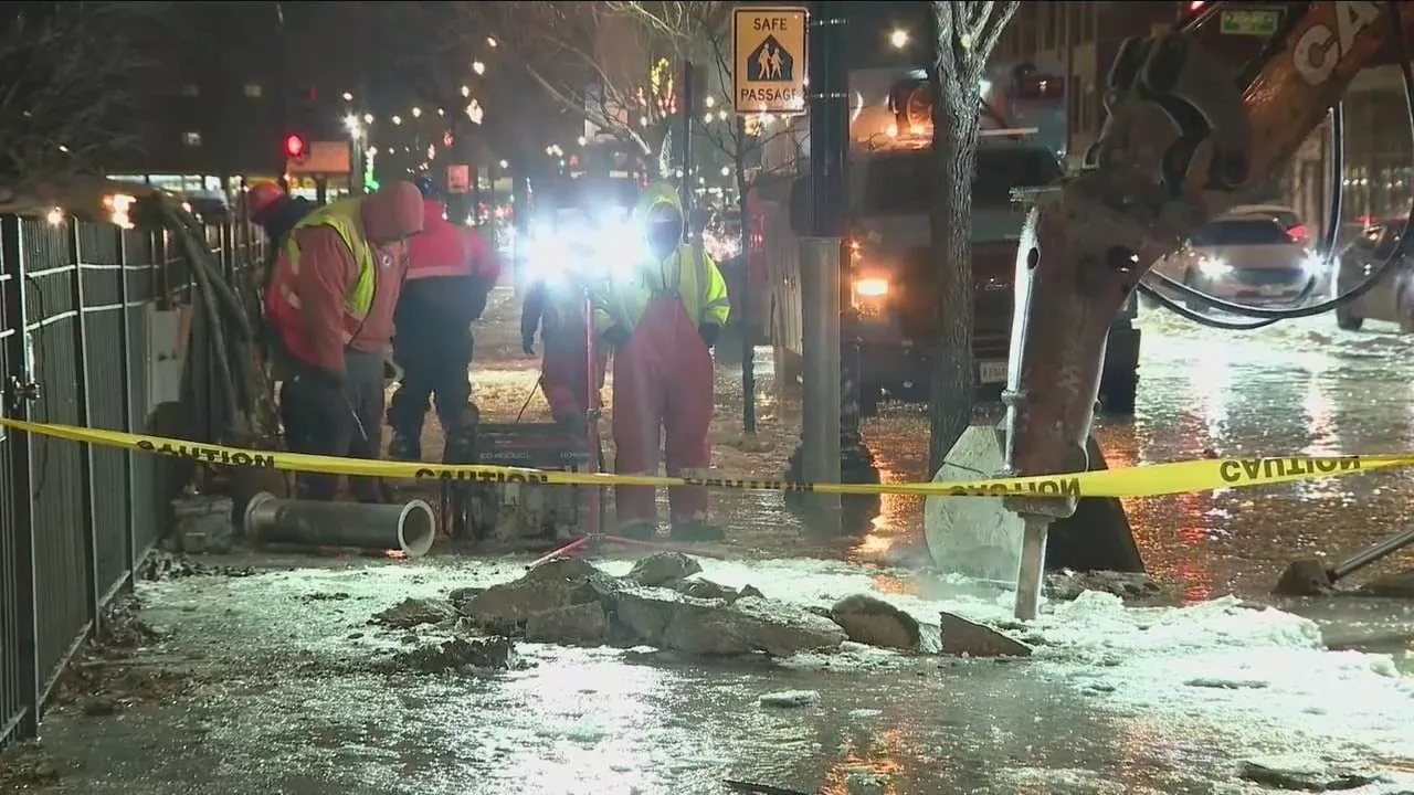 Chicago Water Main Break Creates Icey Road Conditions