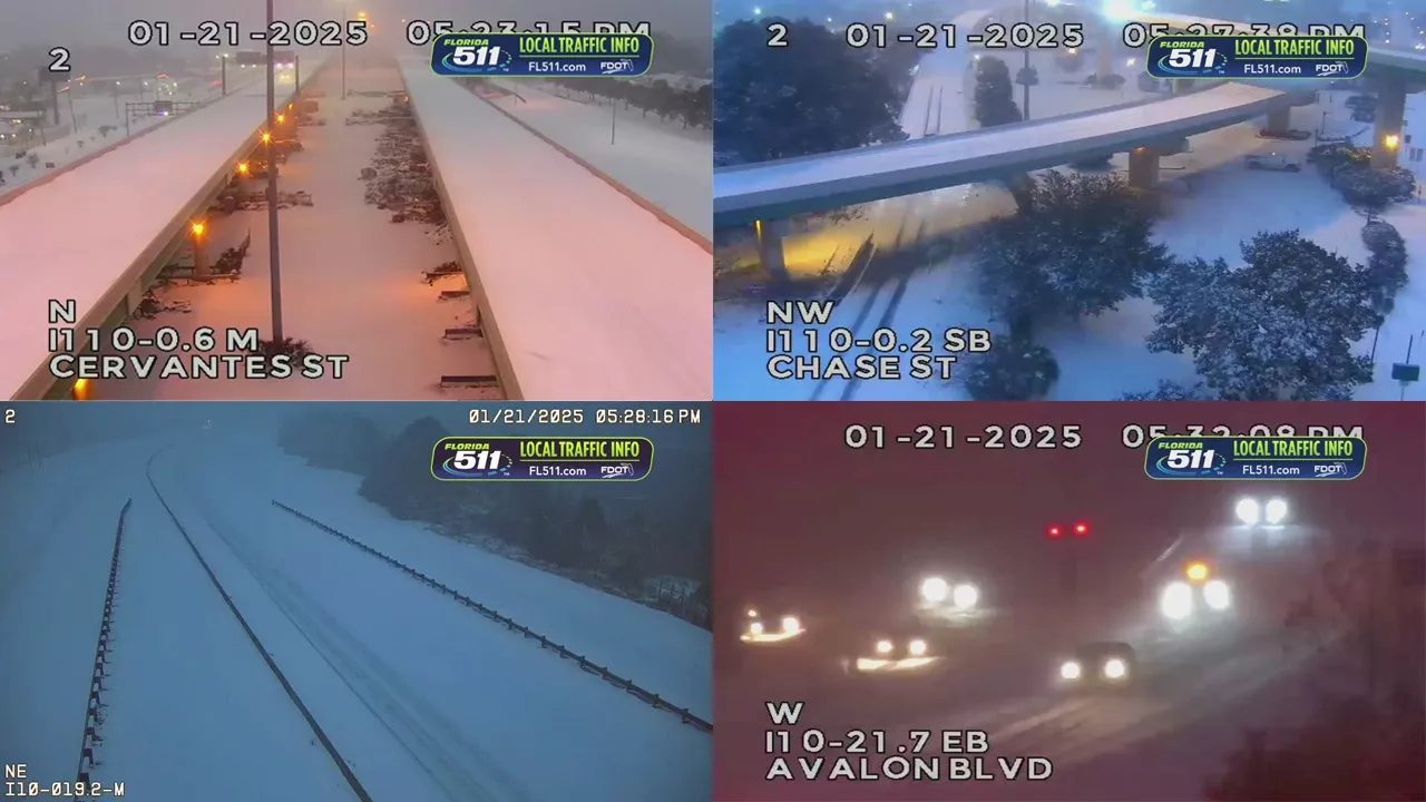 Watch live Snow falls in Florida Panhandle on I10 Winter Weather