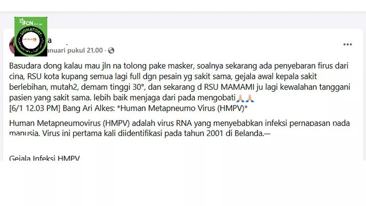 Cek Fakta: Tidak Benar Rumah Sakit Mamami Kupang Kewalahan Tangani Pasien akibat Virus dari China