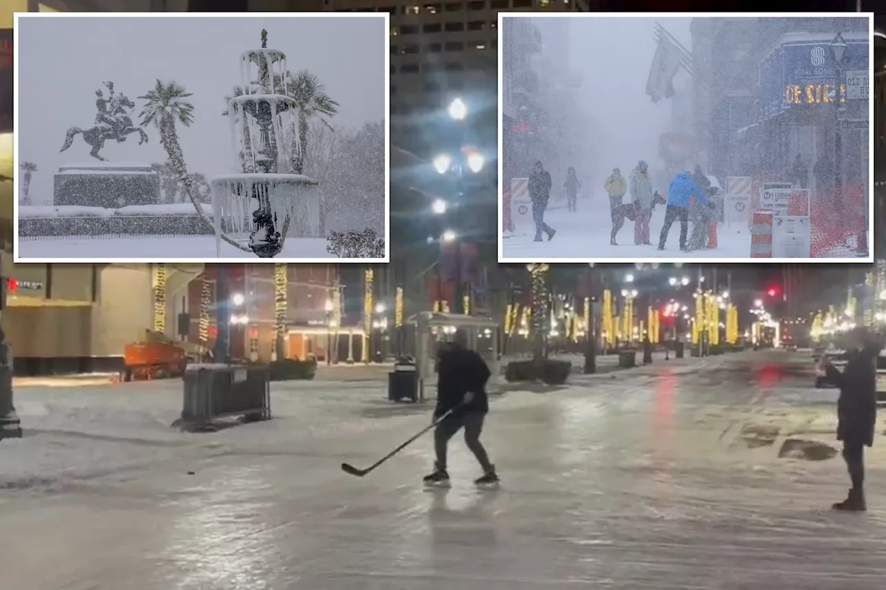 New Orleans Embraces Winter Wonderland: City Slickers Turn Streets into Ice Hockey Rink