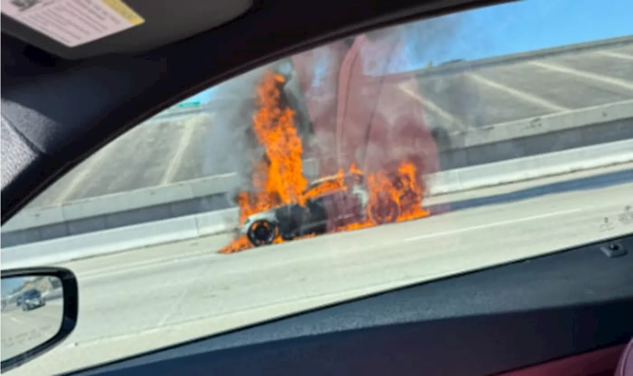 PHOTOS: Car engulfed in flames on Houston highway