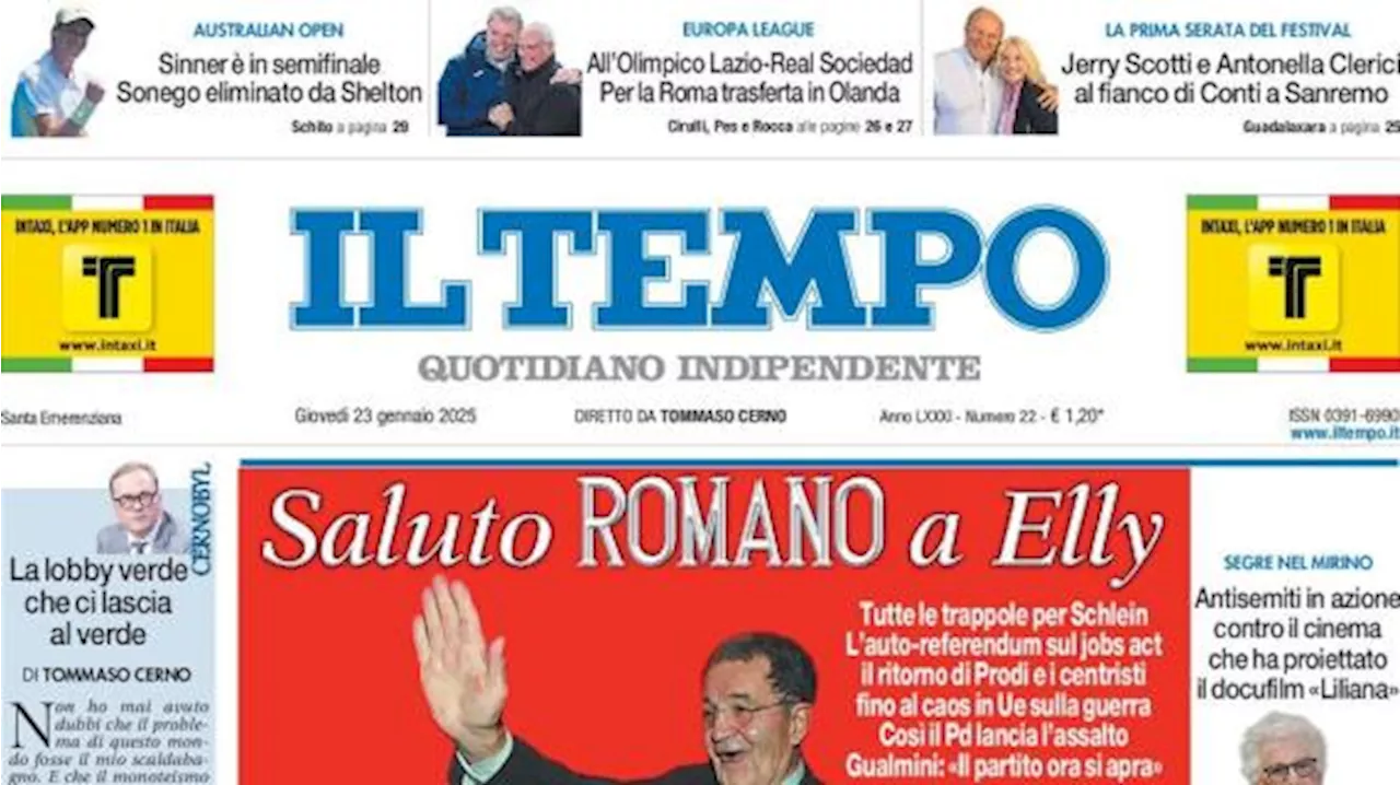 Il Tempo: 'All'Olimpico Lazio-Real Sociedad, per la Roma trasferta in Olanda'