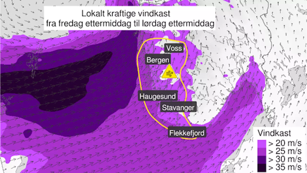 Gult farevarsel: Varsler bombesyklon på Vestlandet