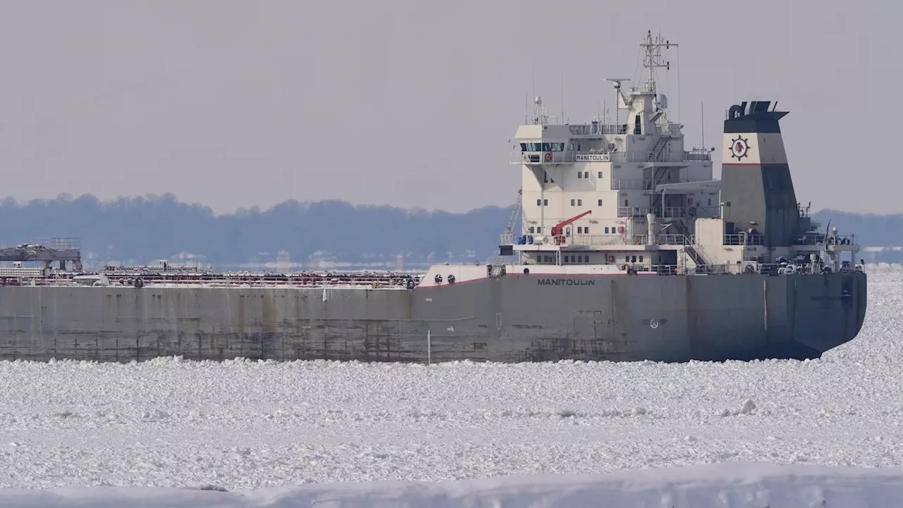 Canadian Freighter Stuck in Ice on Lake Erie