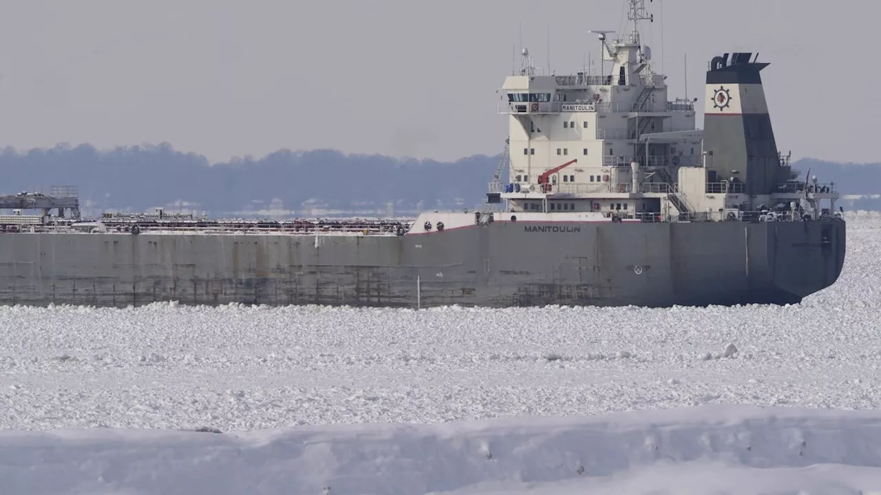 Canadian Freighter Trapped in Ice on Lake Erie