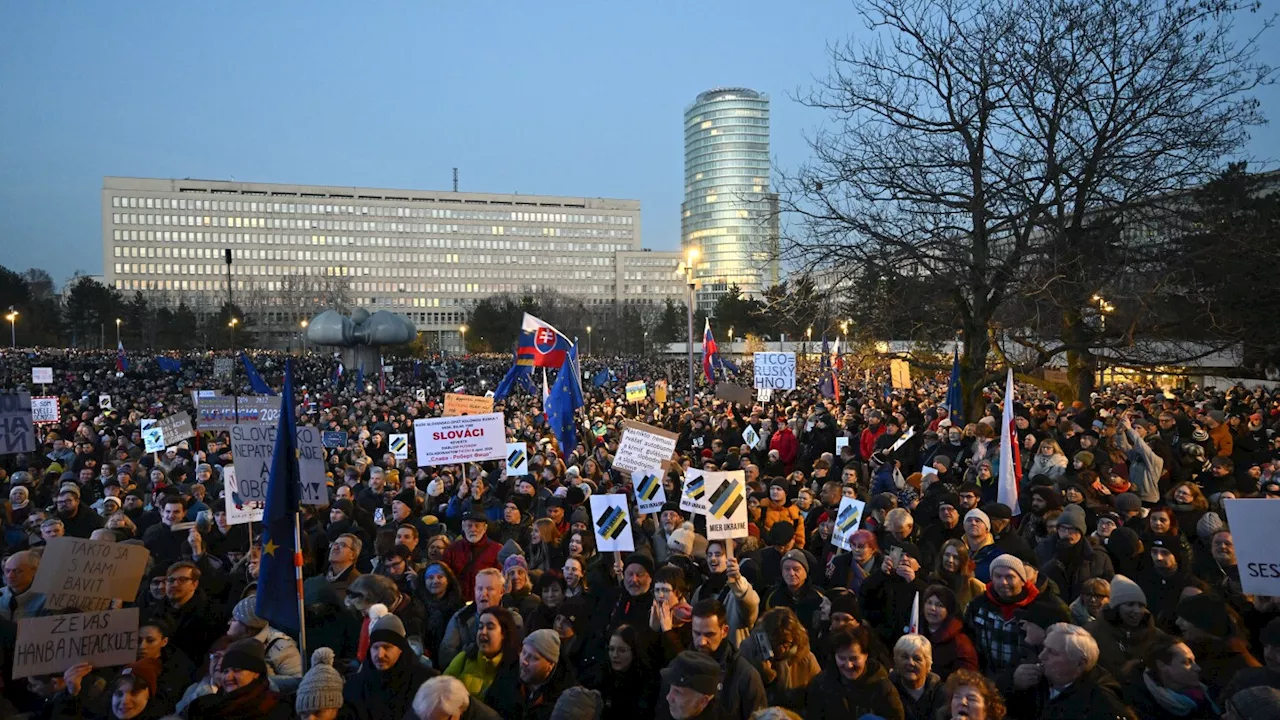 Thousands of protesters gather to oppose the policies of Slovakia’s Prime Minister Robert Fico in Bratislava