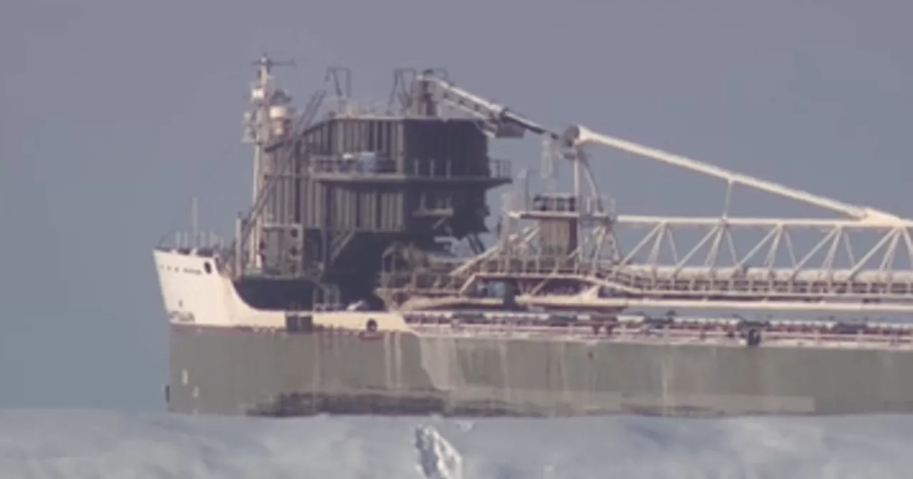 Canadian Freighter Stranded in Thick Ice on Lake Erie