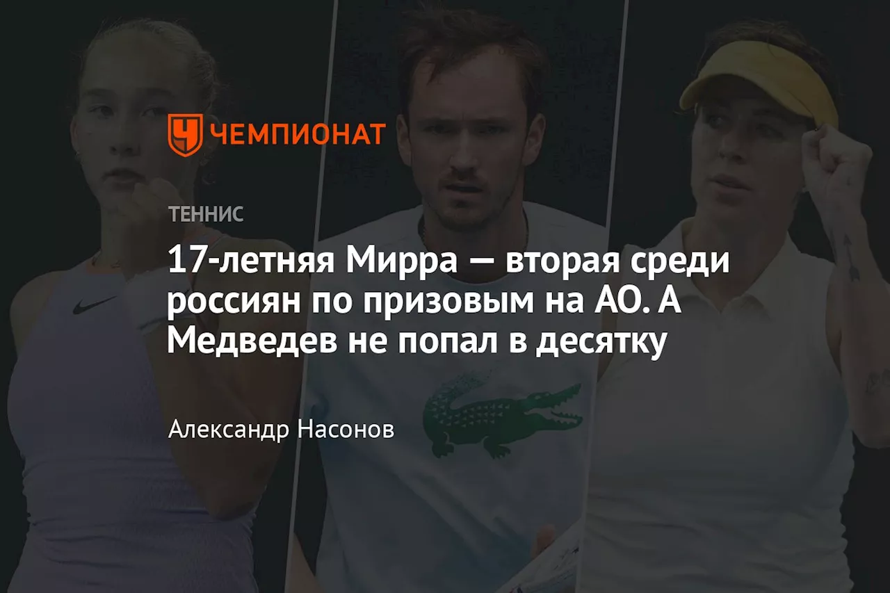 17-летняя Мирра — вторая среди россиян по призовым на AO. А Медведев не попал в десятку