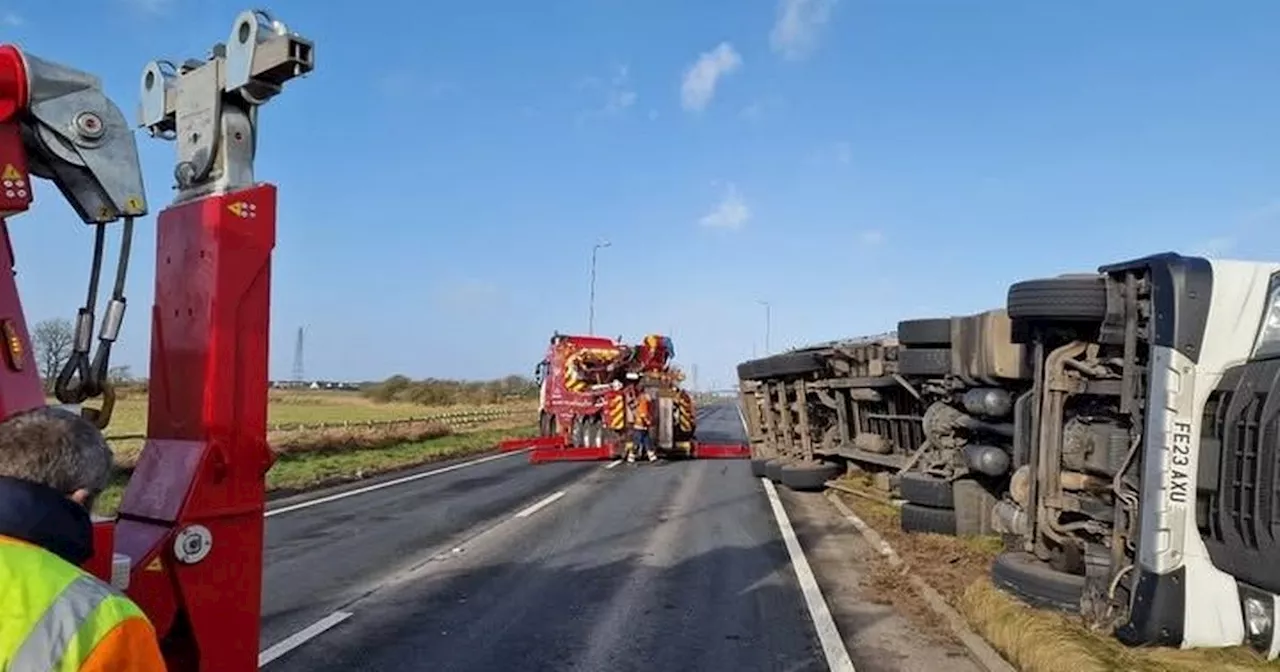 Amounderness Way closed after lorry 'blows over' in Storm Eowyn's strong winds