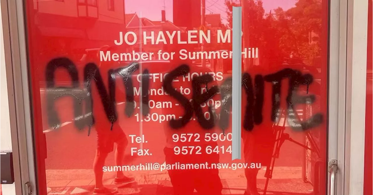 'Cowardly': NSW Transport Minister Jo Haylen's electorate office in Marrickville targeted with graffiti