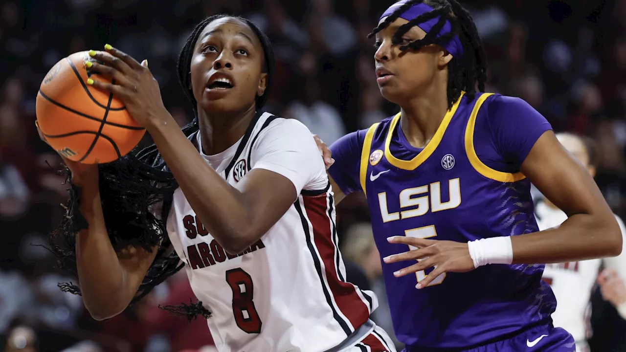 Edwards, Feagin lead No. 2 South Carolina to 66-56 victory over No. 5 LSU for Tigers' 1st loss