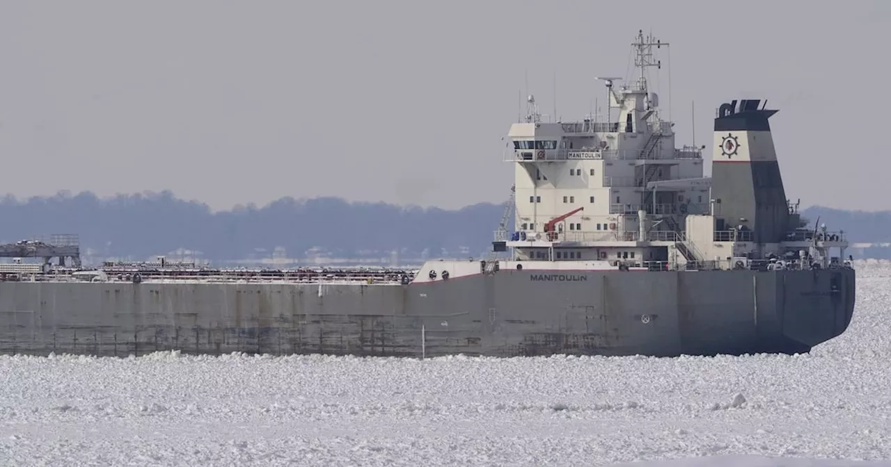 Lake Freighter Manitoulin Iced In Lake Erie