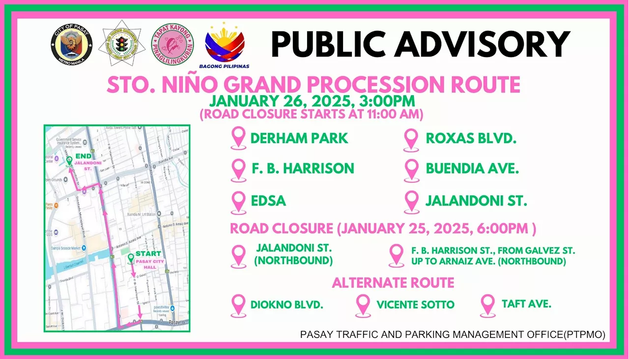 Pasay road closures for Sto. Niño Grand Procession