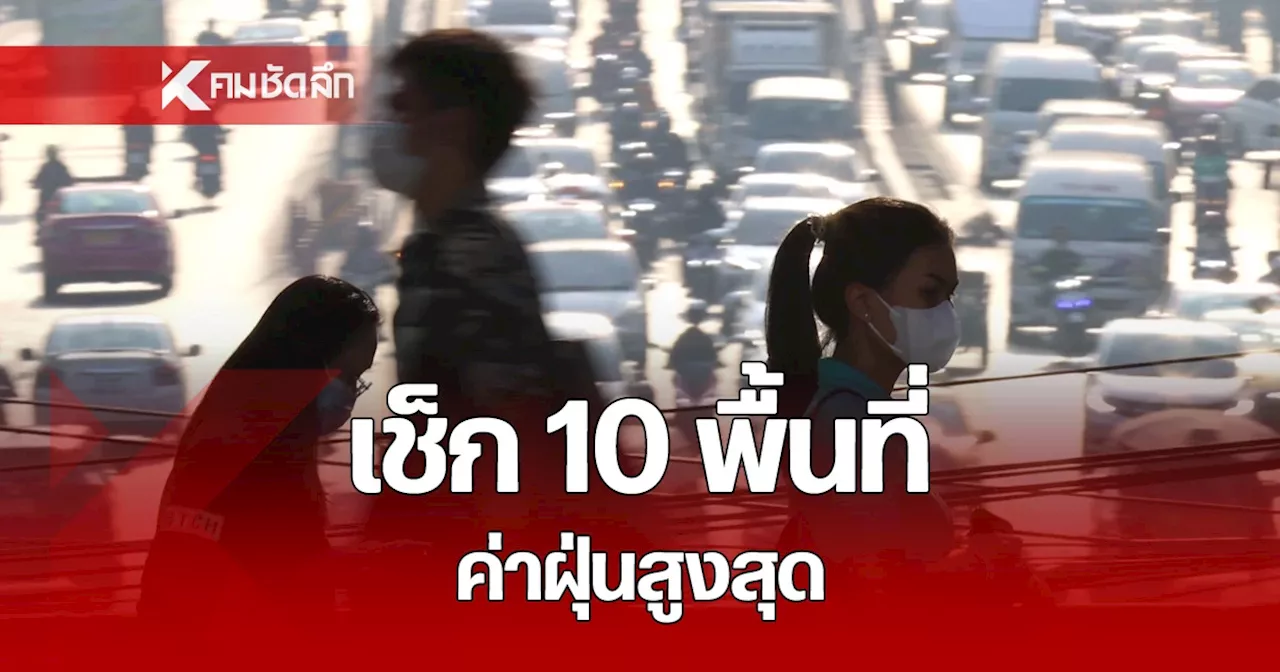 ค่าฝุ่นวันนี้ 'ระดับสีแดง 26 พื้นที่' เช็ก 10 อันดับ ค่าฝุ่น PM 2.5 สูงสุด