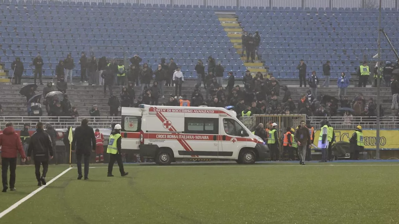 Grave incidente allo stadio Piola: tifoso della Pro Patria cade nel fossato dopo la partita