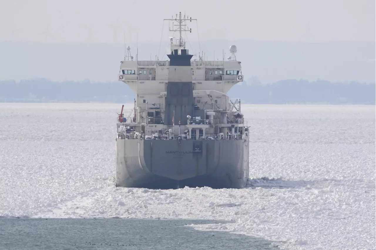 Freighter Trapped in Thick Lake Erie Ice as Arctic Blast Grips US