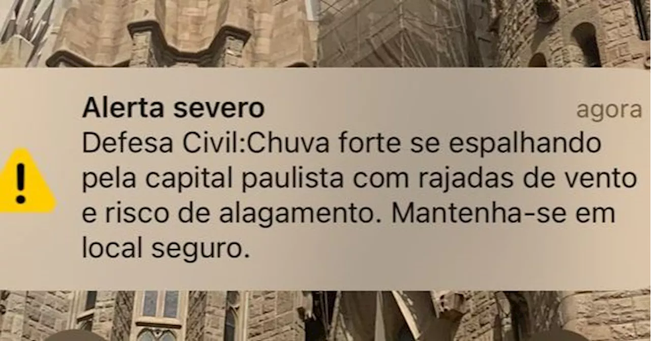 Defesa Civil de SP envia alerta de chuva forte para toda a capital