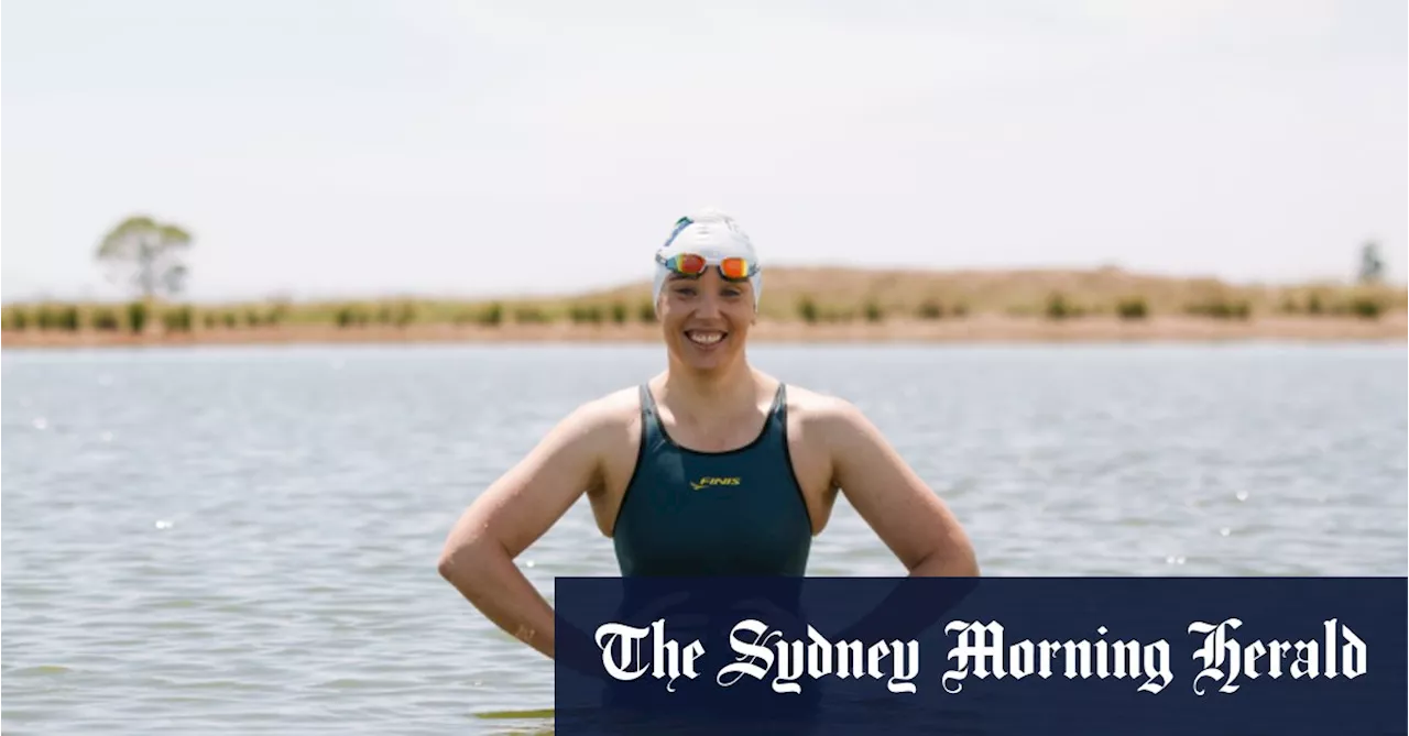 Peta trains in a frozen cattle trough. She just became a swimming world champion