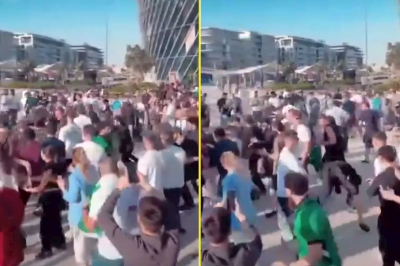 Chaotic mass brawl breaks out between fans at Usman Nurmagomedov vs Paul Hughes weigh-in...