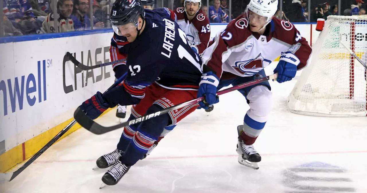 Lehkonen scores late to lift Avalanche past Rangers