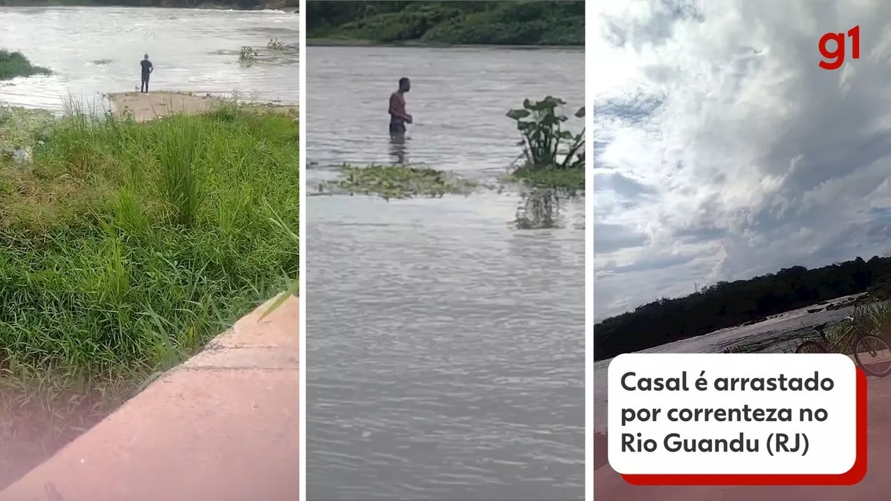 Corpo de mulher encontrado após casal ser arrastado por correnteza no Rio Guandu