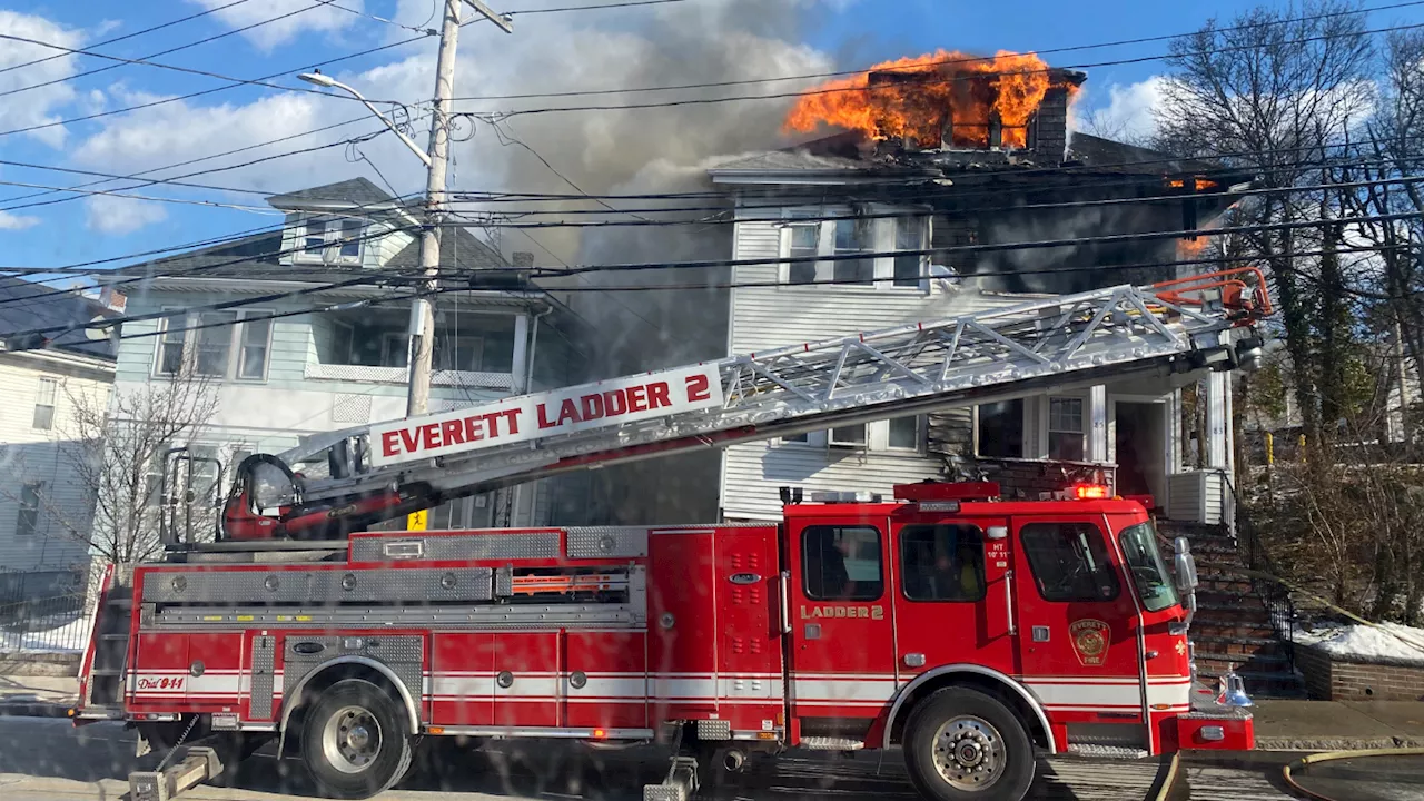 Crews battle heavy fire at home in Everett; all residents escape safely