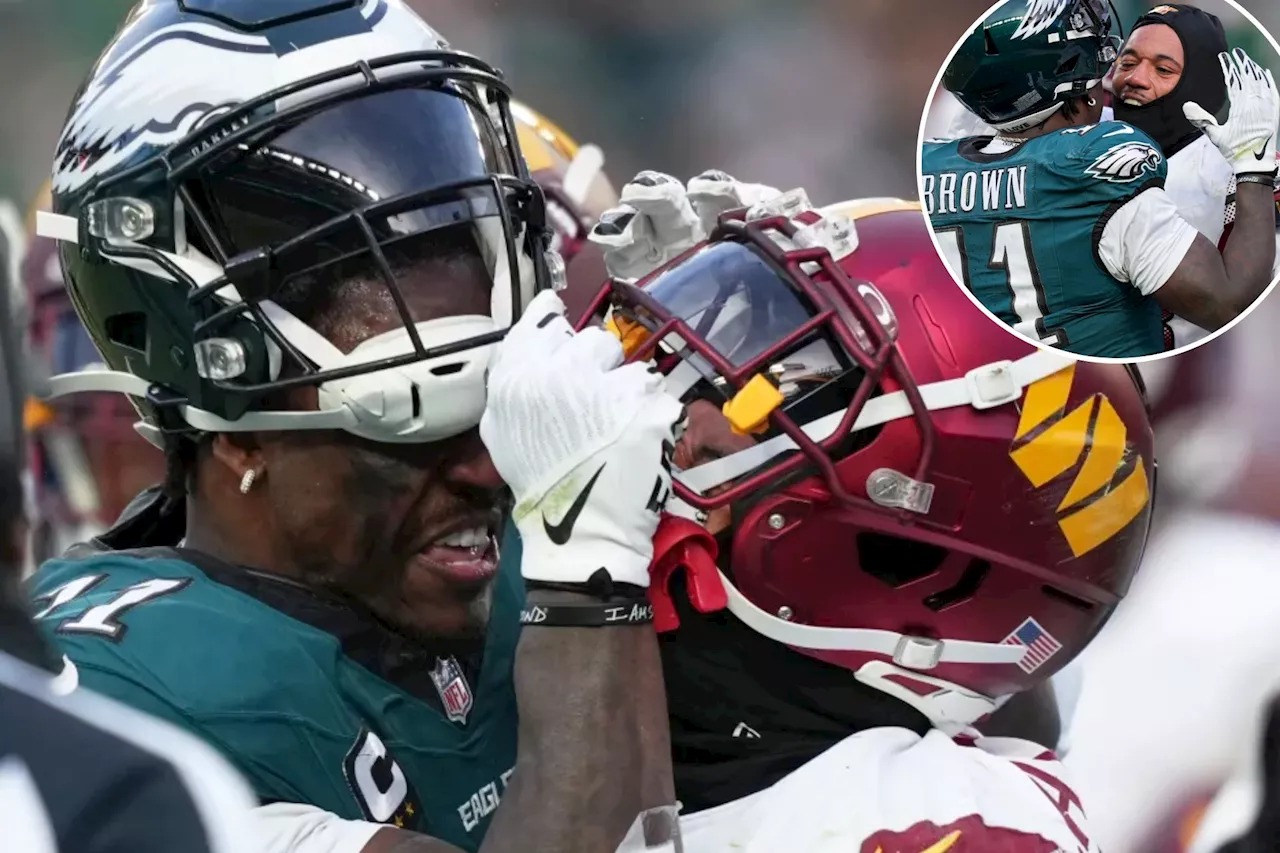 Eagles-Commanders gets chippy as Marshon Lattimore loses helmet in scuffle with AJ Brown