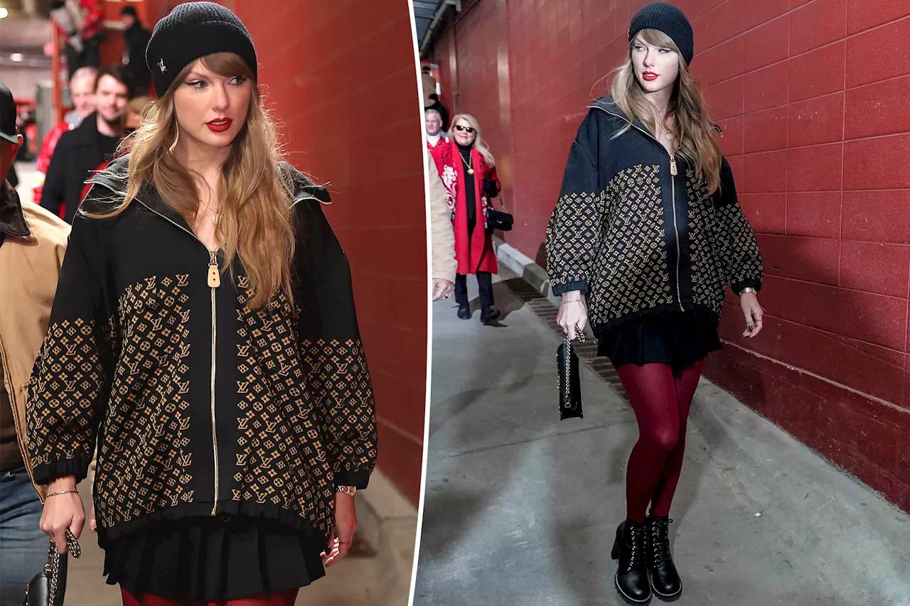 Taylor Swift wears Louis Vuitton logomania at Chiefs vs. Bills AFC Championship game