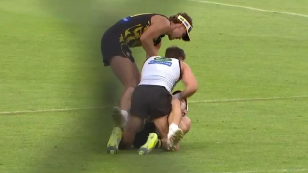 Cameras capture Richmond teammates Jayden Short and Rhyan Mansell in physical altercation