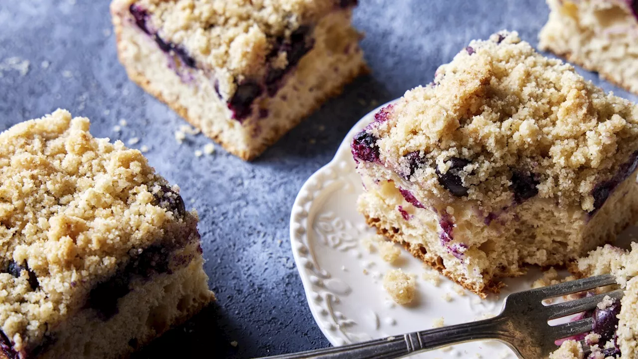 Blueberries bring fruity tartness to a streusel-topped German cake