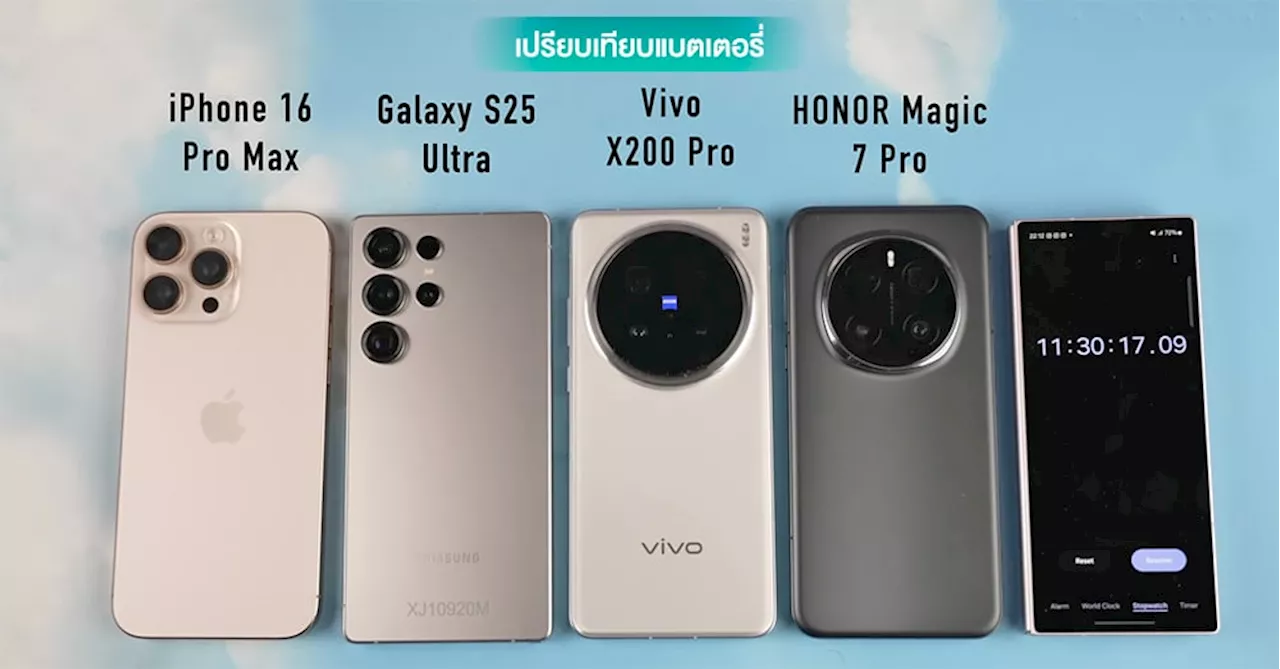 แบตเตอรี่เรือธง 2025 iPhone 16 Pro Max vs Galaxy S25 Ultra