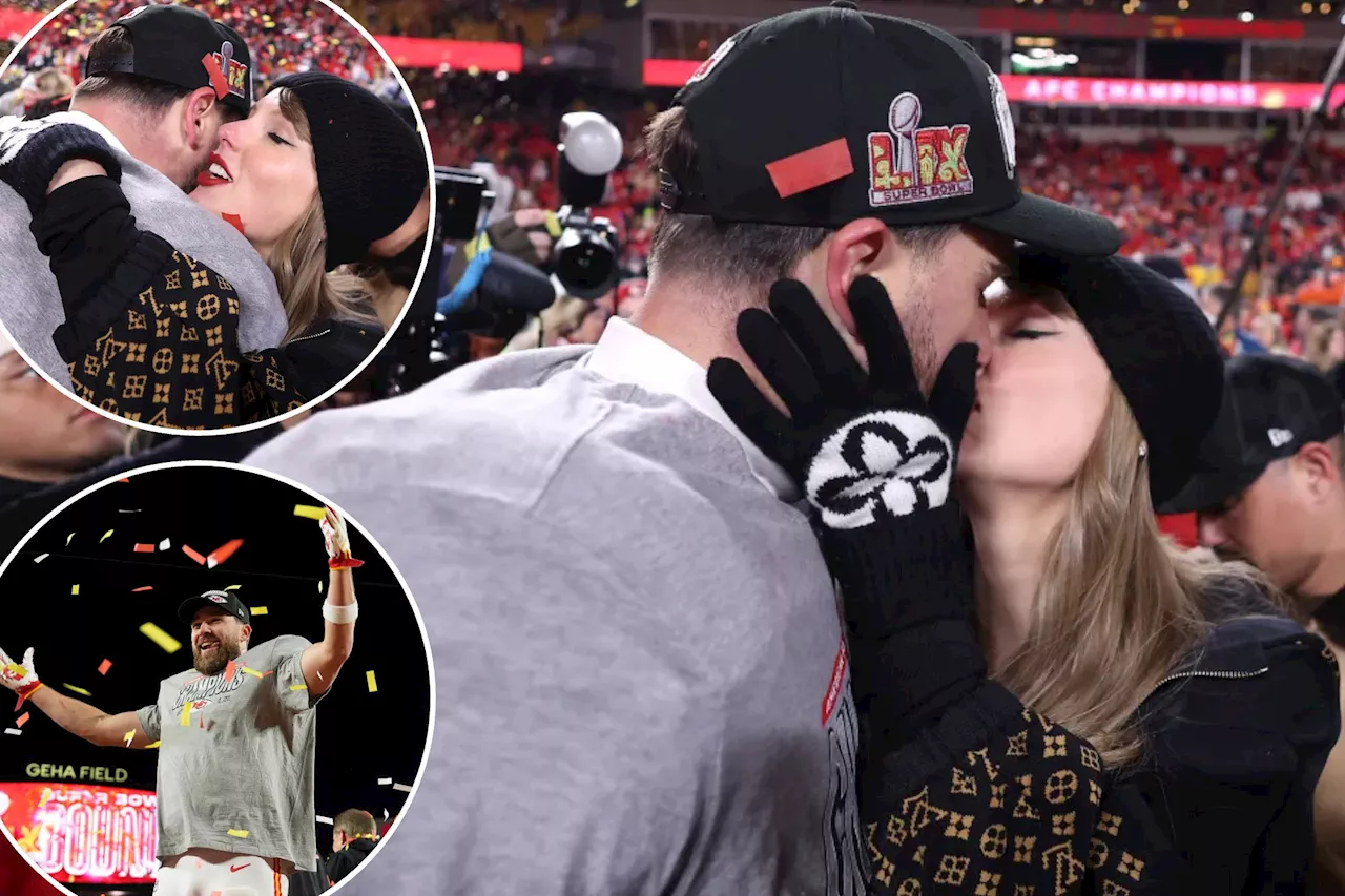 Travis Kelce celebrates Chiefs' Super Bowl 2025 berth with Taylor Swift kiss